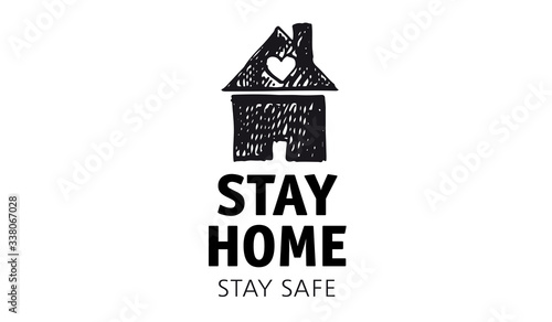Stay home stay safe doodle illustration. Quarantine. Pandemic coronavirus. 
