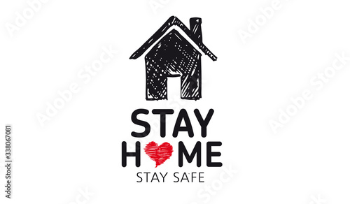 Stay home stay safe doodle illustration. Quarantine. Pandemic coronavirus. 