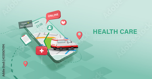 Online health care service on mobile concept, mobile health, telehealth, modern medical technology. Vector illustration