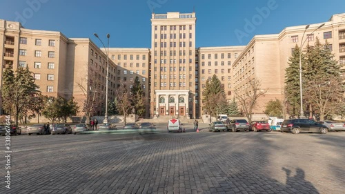 One of the corps of the Kharkov National University named after Karazin panoramic timelapse. Former Military Engineering Academy named after Govorov, Kharkiv, Ukraine photo