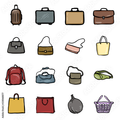 Vector Set of Color Doodle Bag Icons