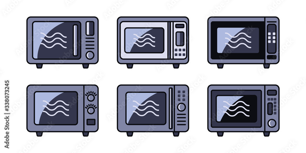 Set of microwave oven kitchen icon isolated on white background. Simple silhouette flat style. Vector illustration. Set of microwave oven kitchen icon isolated on white background. Simple silhouette flat style. Vector illustration.