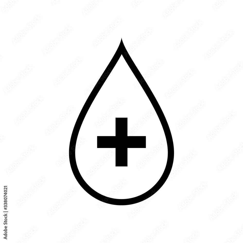 Blood drop icon. Vector illustration a drop inside is a medical cross symbol on white background. Blood drop icon. Vector illustration a drop inside is a medical cross symbol on white background.