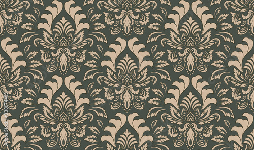 Damask seamless emboss pattern background. Vector classical luxury old damask ornament, royal victorian seamless texture for wallpapers, textile, wrapping. Vintage exquisite floral baroque template.