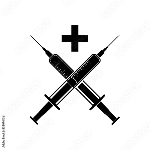 Syringe Icon. Flat black vector illustration on white background.