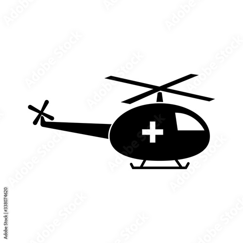 Medical helicopter icon. Vector illustration of a helicopter on the body depicts a medical cross.