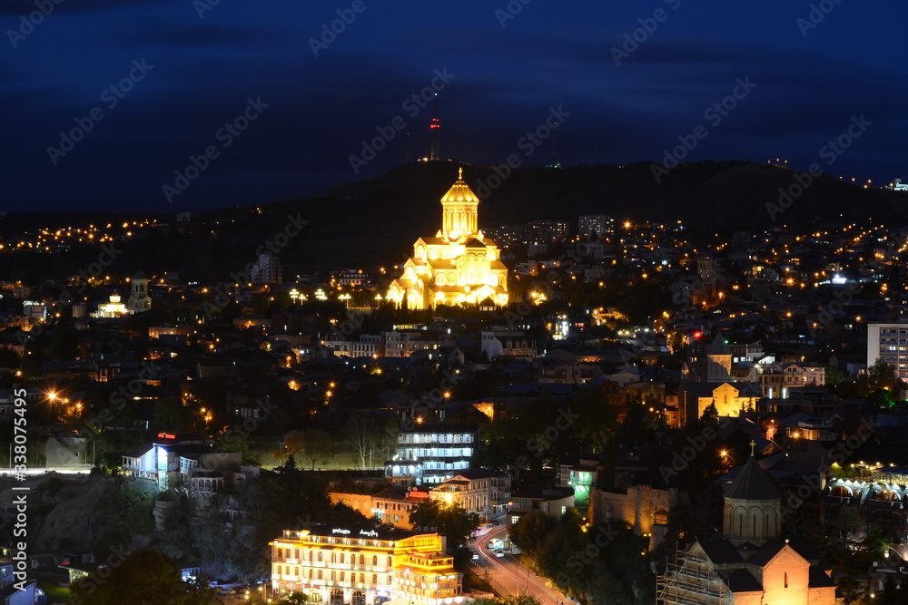 Tbilisi, Georgia - October 4, 2018: Night city view from Narikala Fortress