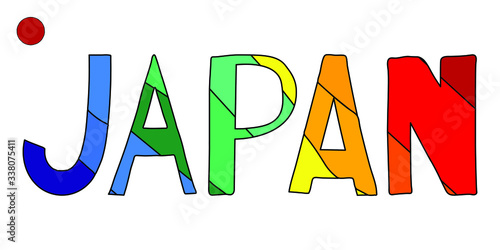 Japan - multicolored funny cartoon inscription. Kids style. Japan is country in East Asia. Japan for banners, posters souvenirs and prints on clothing.