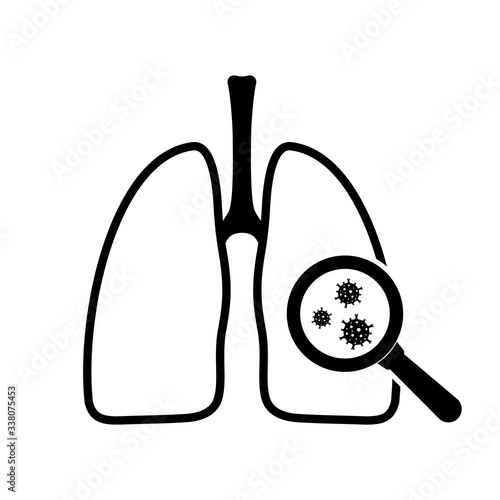 Human lungs and magnifier icon. viral infection. Vector illustration of inflamed lungs