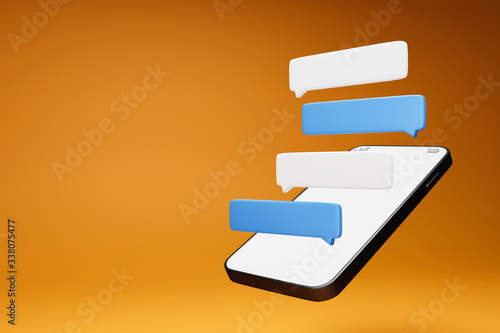 Blank chat box on smartphone.Social media technology concept.3D render.