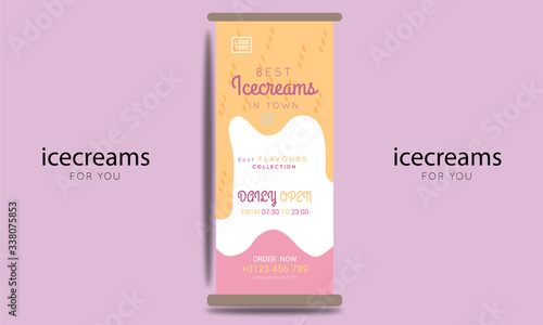 creative icecream food roll up banner  design template.