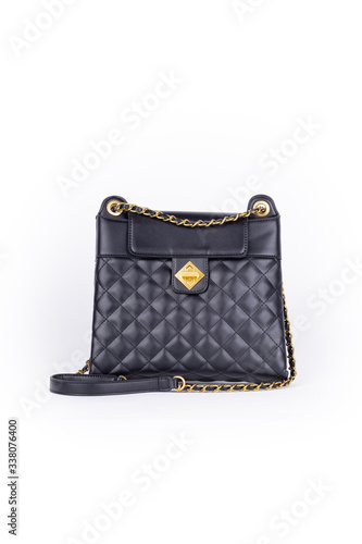 leather elegant women bag. Fashionable female handbag, isolated