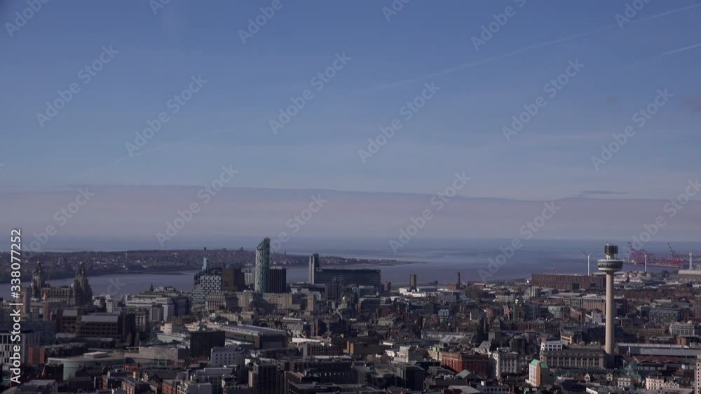 Aerial view of Liverpool city centre time lapse clouds UK 4K Aerial view of Liverpool city centre time lapse clouds UK 4K