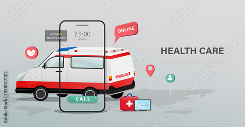 Online health care service on mobile concept, mobile health, telehealth, modern medical technology. Vector illustration