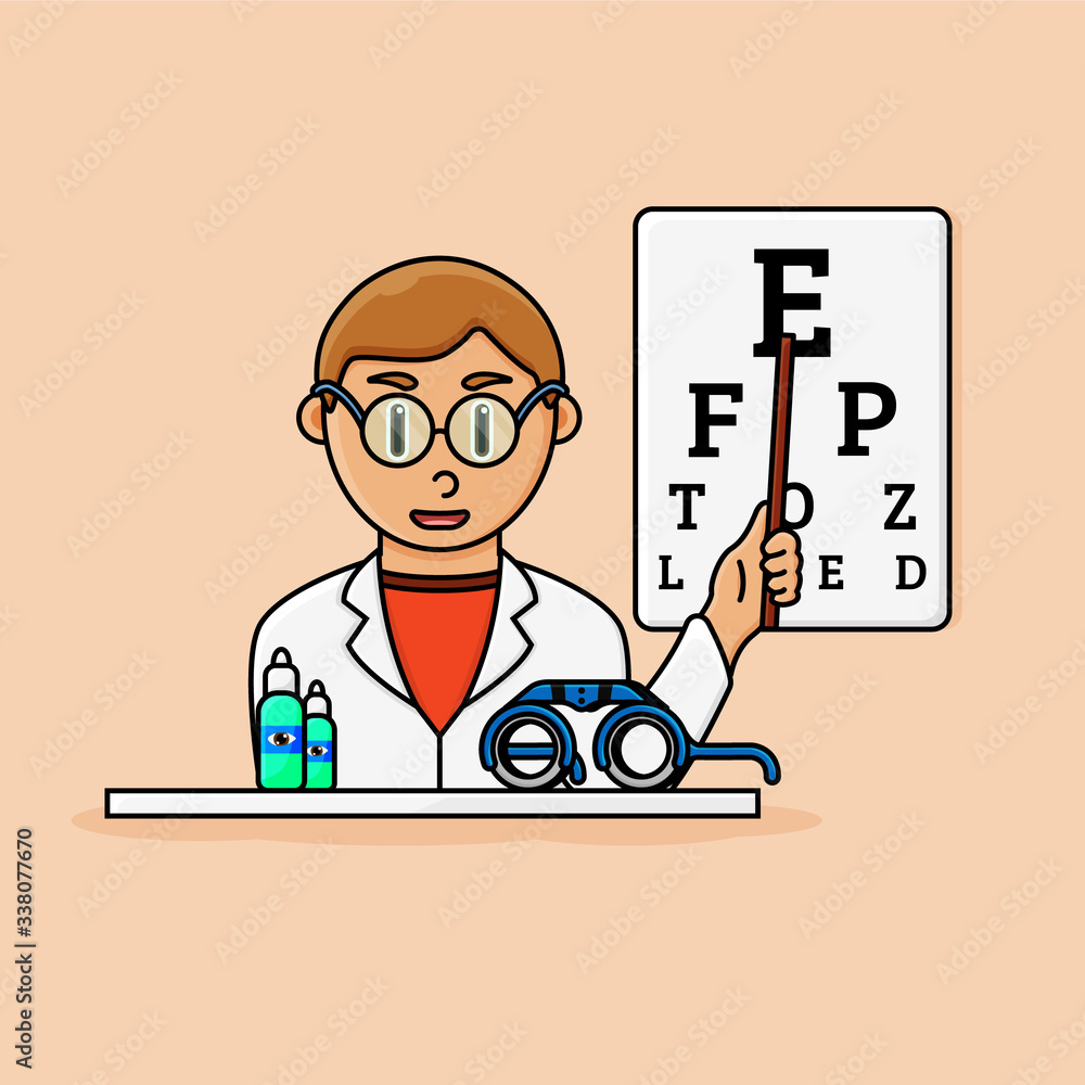 ophthalmologist character pointing at the snellen chart ophthalmologist character pointing at the snellen chart