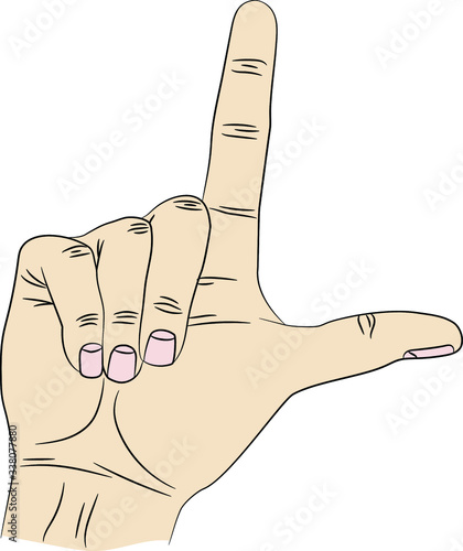 Isolated hand that shows gesture loser by index finger and thumb