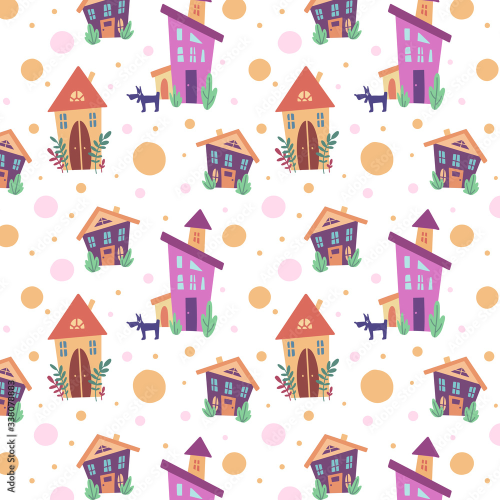 Stay home vectorseamless pattern with houses
