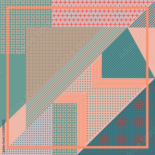 printed silk square scarf with abstract geometric pattern design