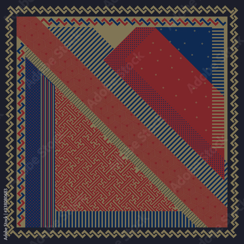 printed silk square scarf with abstract geometric pattern design