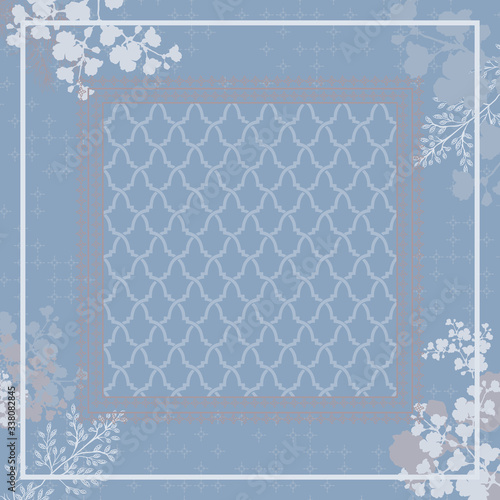 printed silk square scarf design with abstract floral pattern