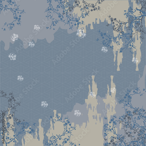 printed silk square scarf design with abstract floral pattern