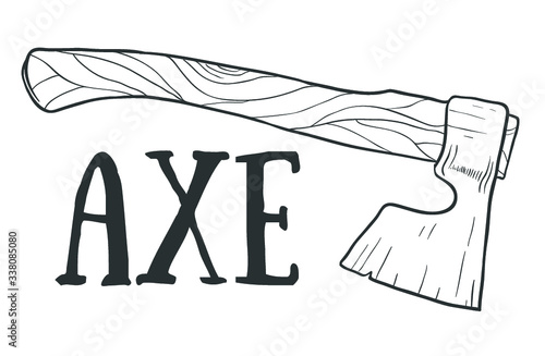 Hand drawn axe vector sketch. Doodle drawing. Vector sketch house remodel tool. Home repair service. Flat style toola for building photo