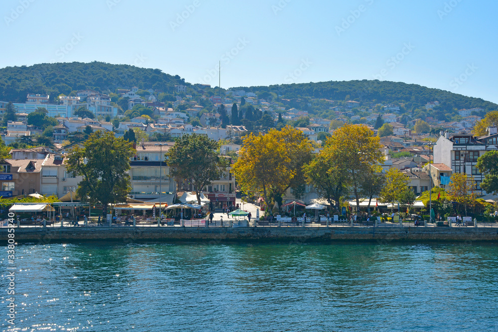 Fototapeta premium Heybeliada, one of the Princes' Islands, also called Adalar, in the Sea of Marmara off the coast of Istanbul. Burgazada can be seen in the background 