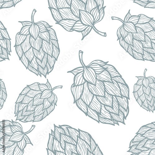 Seamless pattern with hops. Beer background.