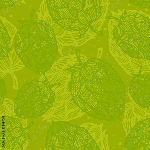 Seamless pattern with hops. Beer background.