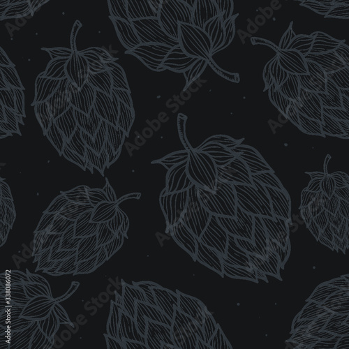 Seamless pattern with hops. Beer background.