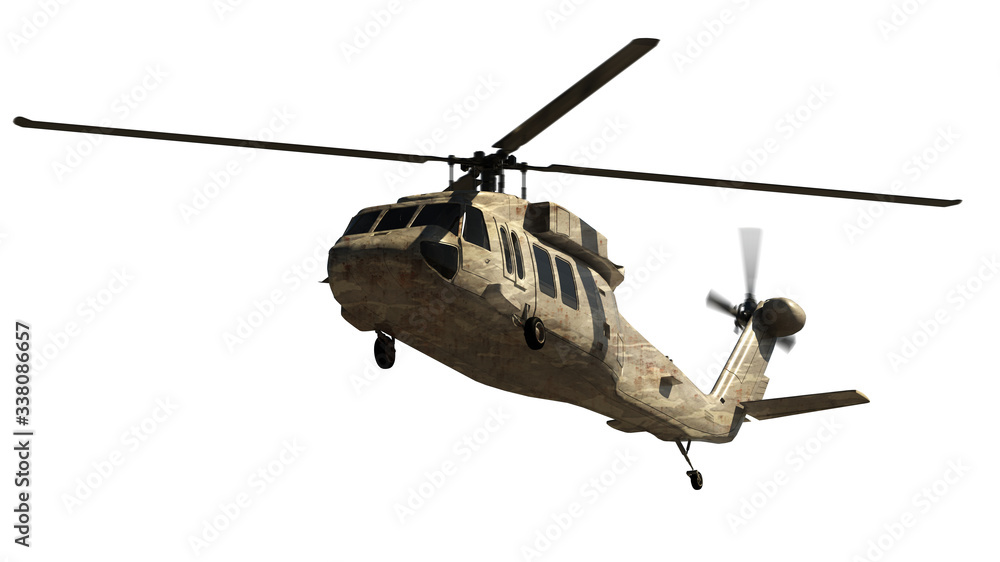 Fototapeta premium Military helicopter isolated on white. Render 3d. Illustration.