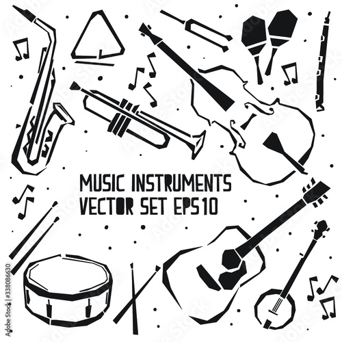 Music instruments icon collection - vector silhouette illustration