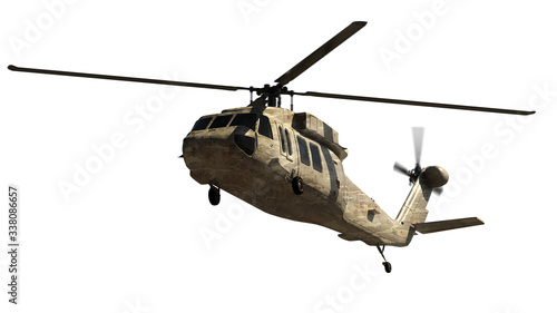 Military helicopter isolated on white. Render 3d. Illustration. photo
