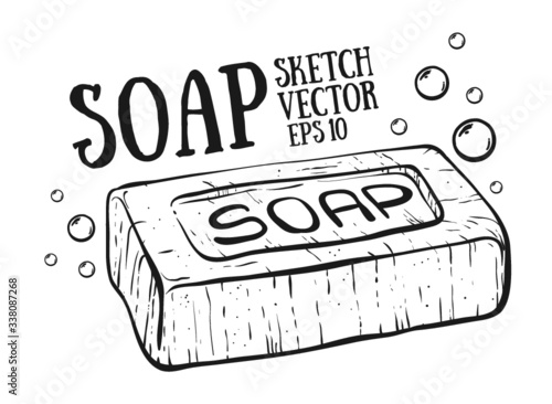 Doodle style soap with bubbles bathroom vector illustration. 