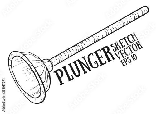 Cleaning service plunger, doodle style, sketch illustration.