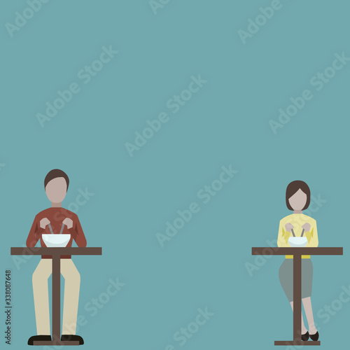 Social distance in the canteen by arrange the canteen tables apart from each other illustration