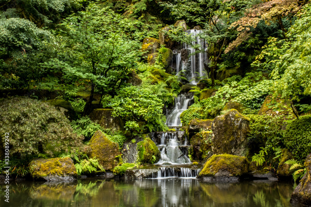 small waterfalls in greenery