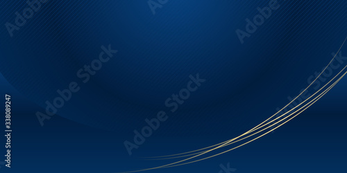 Blue gold lines presentation background with light shine curve gold stripe