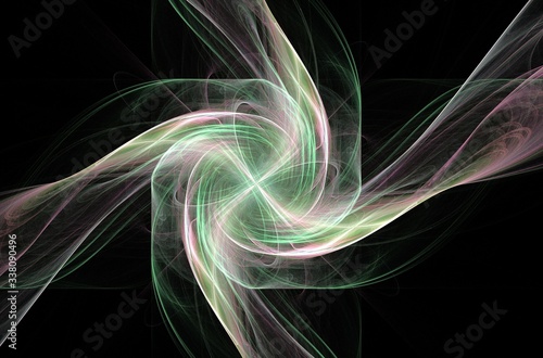 Green blue white sphere on black background. Abstract background. Dynamic effect. 3d render.