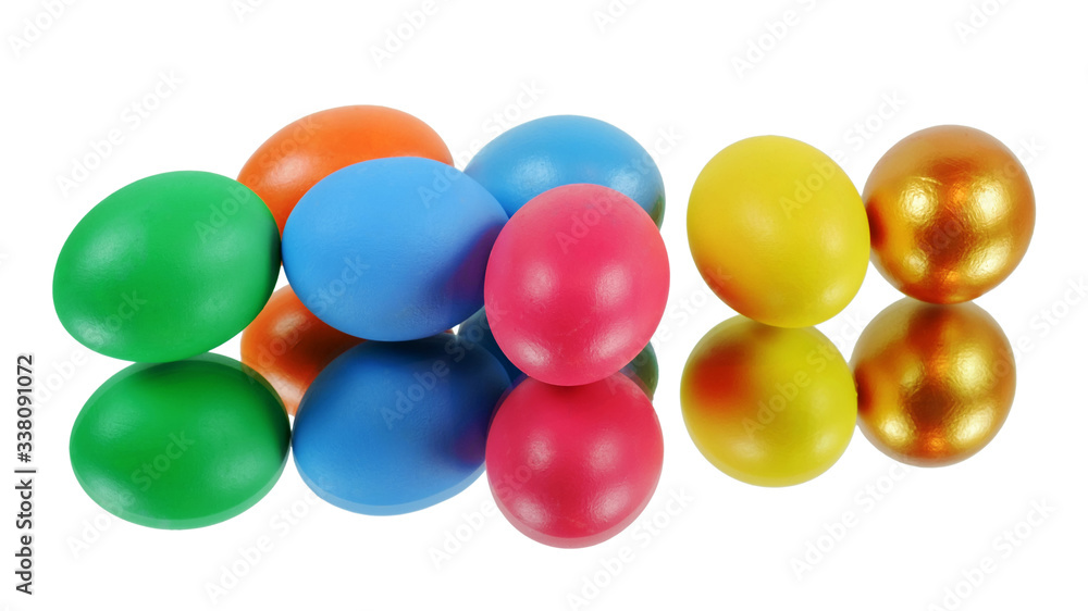 Bunch of colorful Easter eggs reflected on the surface Bunch of colorful Easter eggs reflected on the surface