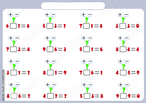 which is addition or subtraction? find and write? math worksheet for kids 