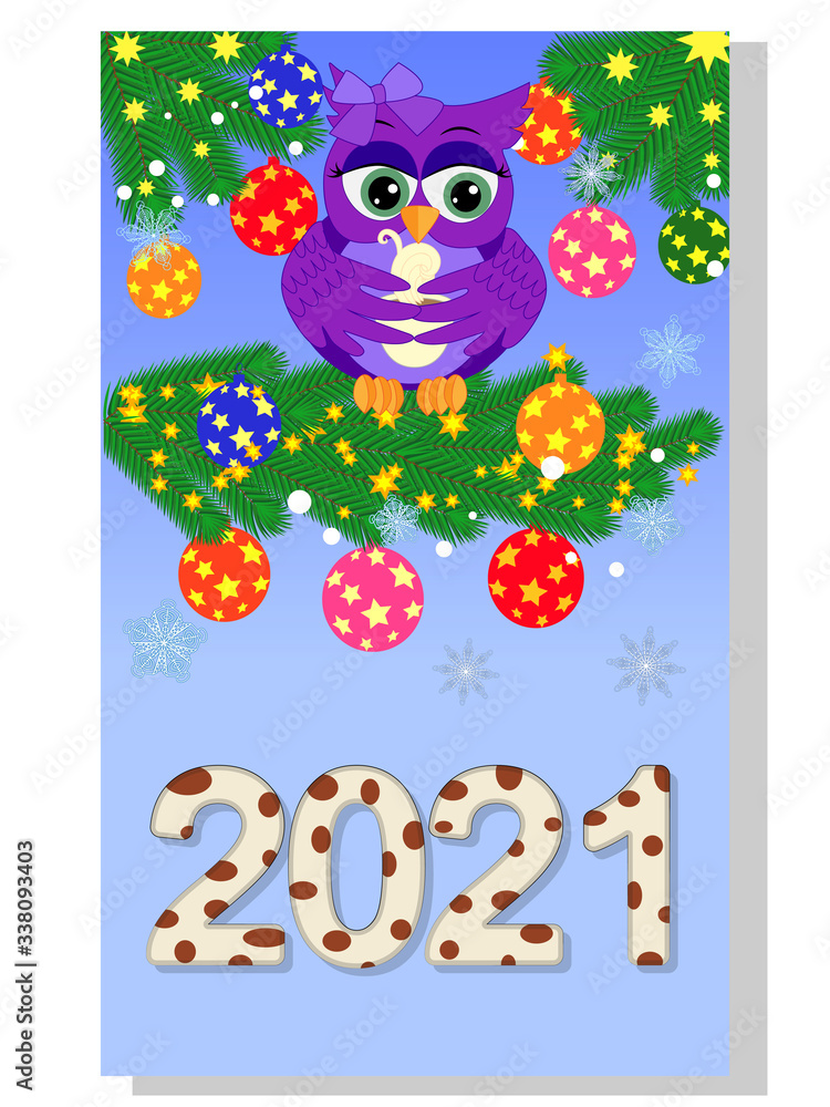 Obraz premium Calendar 2021. Cute calendar with funny cartoon owls