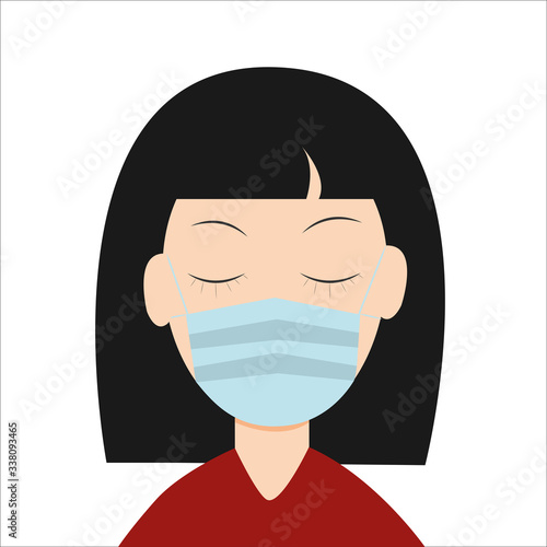 Brunette girl with protective medical face mask preventing flu and virus.