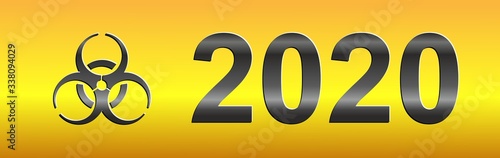 Biohazard symbol in marked closed stress due to 2020.