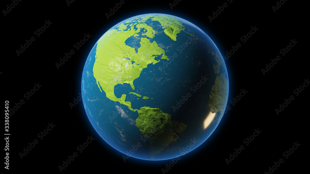 Earth planet isolated on black background. Clipping path included. 3D rendering.