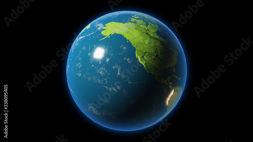 Earth planet isolated on black background. Clipping path included. 3D rendering.