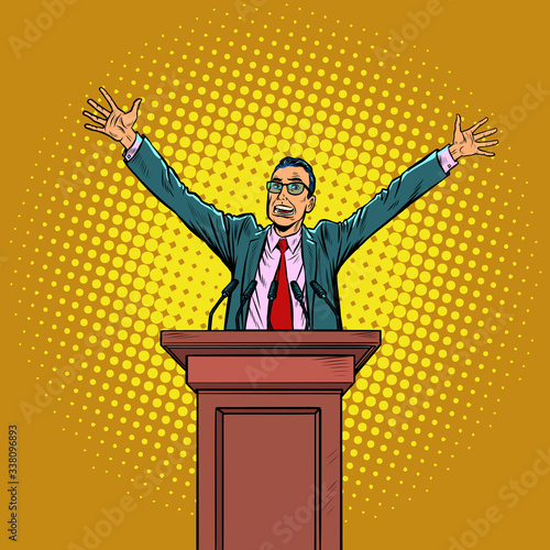 happy politician man on the podium