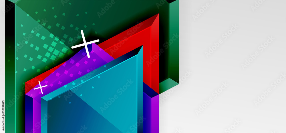 Metal glossy shiny geometric shapes with 3d effect composition. Techno futuristic vector abstract background For Wallpaper, Banner, Background, Card, Book Illustration, landing page