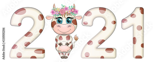 Chinese new year. 2021 New year. Metal ox horoscope sign. 2021 design. New year symbol. 2021 logo design. C