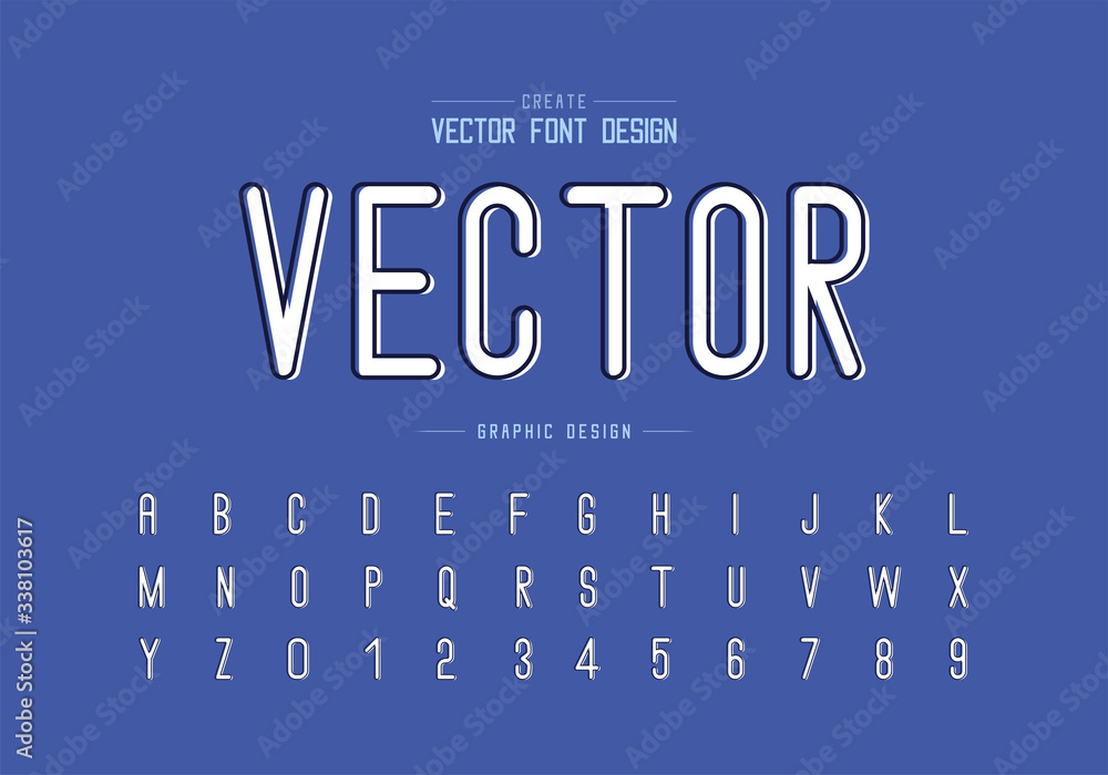 Line font with white shadow and alphabet vector, Letter style typeface and number design